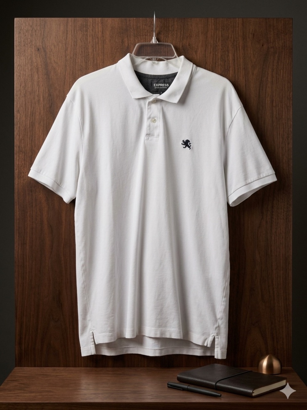 Express Men's Short Sleeve Pique Polo Shirt White Lion Crest Logo XL